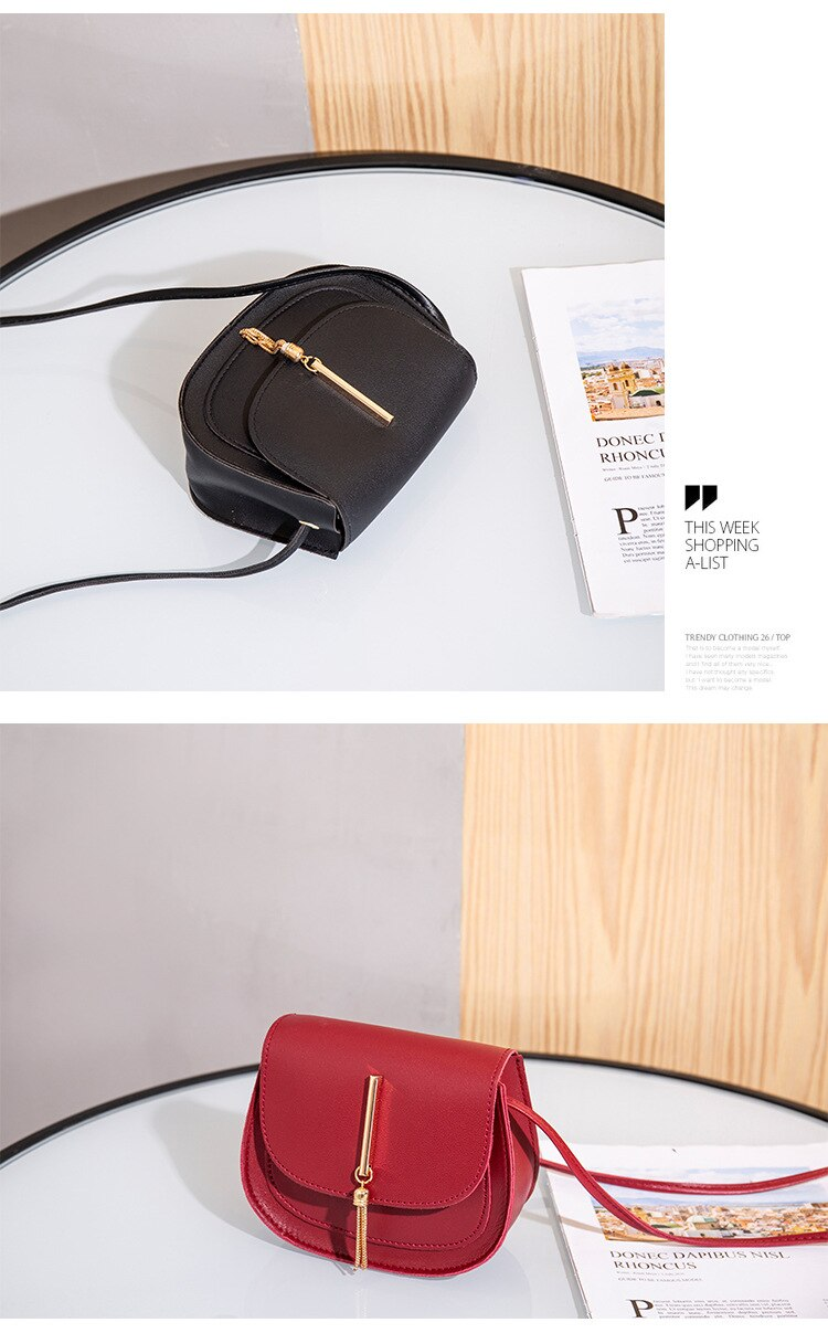 New Golden Tassel Double Layer Semi Circle Solid Color One Shoulder Saddle Bag Fashion Casual Women Small Bag_voghion.com