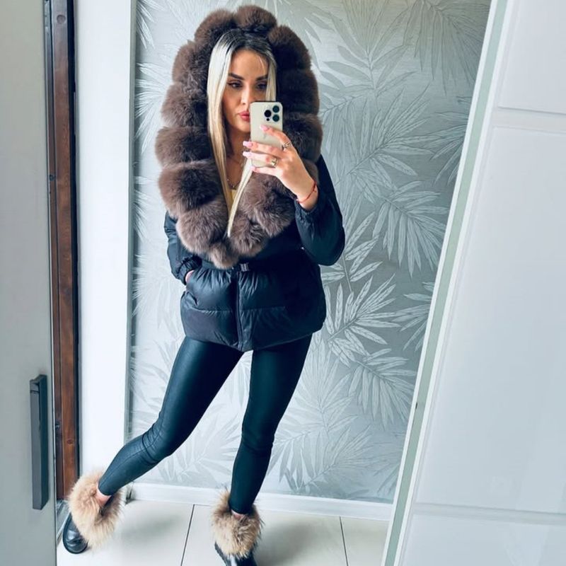 Piumino di alta qualità per donna, stile giapponese e coreano, piumino invernale di alta qualità, lunghezza media, spessore e vita sottile, in pelliccia di volpe_voghion.com