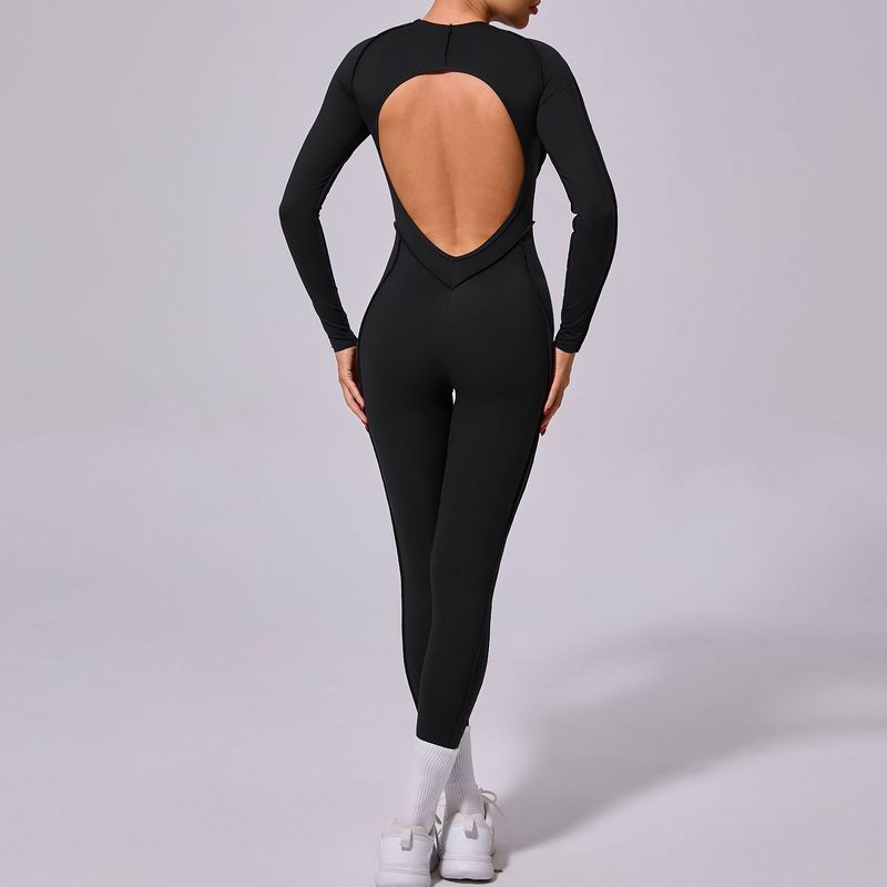 Tongfei New Winter One-Piece Sports Yoga Suit Backless Sleeve Long Pants Bodysuit Tight-Fitting 10122_voghion.com