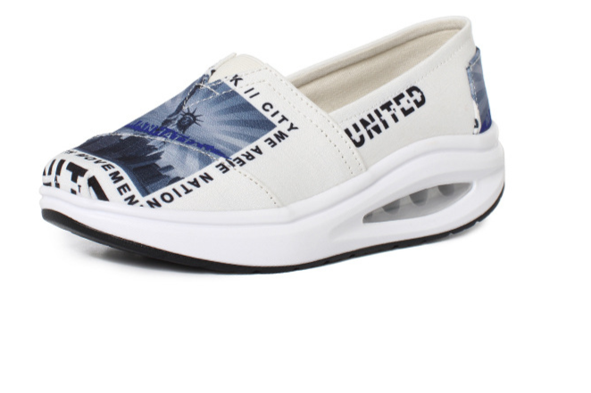 Neuer Casual-Stil, ein Fuß dicke Sohle mit Luftkissen-Canvas-Muster für Damen-Lazy-Schuhe_voghion.com