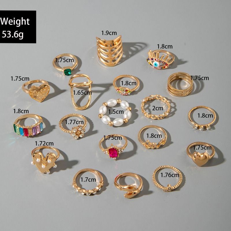 Set di anelli placcati in oro con malocchio e simbolo celeste per donna, 12 anelli impilabili boho con pietre preziose e perle, collezione di gioielli spirituali alla moda_voghion.com