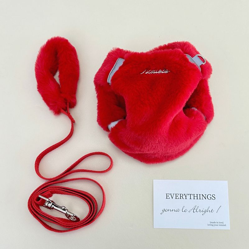 High-End Rabbit Fur Fleece-Lined Warm Thickened Pet Dog Cat Clothes Teddy Bichon Plush Leash Harness_voghion.com