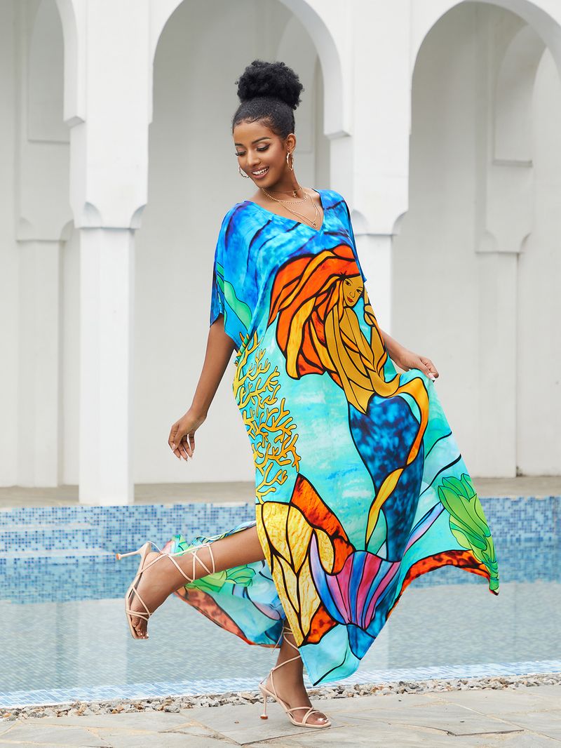 Boho Chic Cotton Beach Cover-Up – Loose Robe Style Swimsuit Outerwear For Vacation & Poolside Relaxation_voghion.com