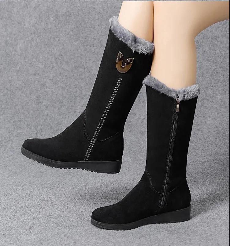 Women's Shoes Winter Snow Fleece-lined Thick Wedge Non-slip Warm Side Zipper Cotton 41 Plus Size Women's Boots_voghion.com