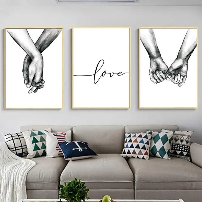Black And White Sketch Holding Hands Canvas Nordic Art Poster Picture Living Room Home Decoration Painting Core_voghion.com