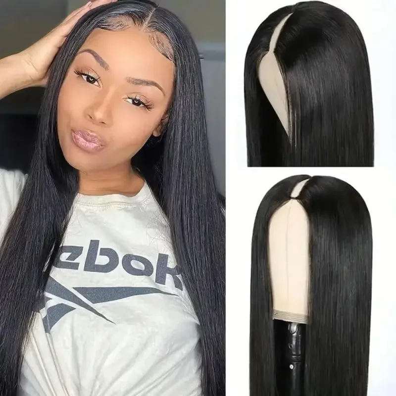 Peluca de cabello humano de Malasia con parte en V para mujeres, cabello Remy, pelucas completamente hechas a máquina con forma de V media_voghion.com