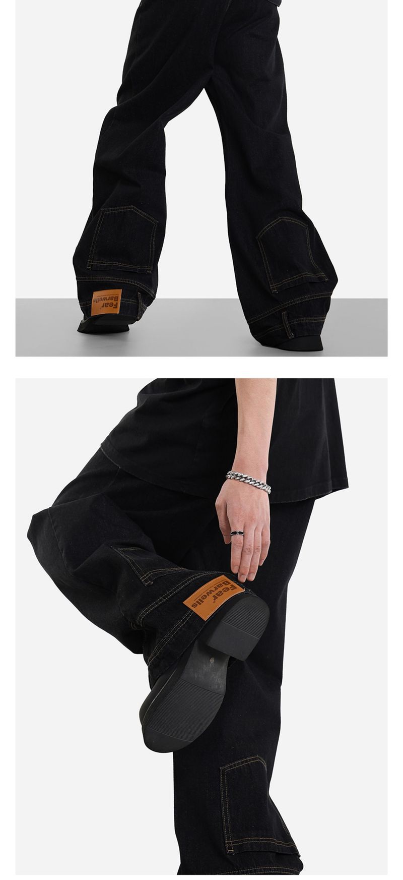 Men's Clothing New American Retro Washed Inverted Jeans Men And Women Loose Wide-leg Straight Pants Niche Design Pants Trend_voghion.com