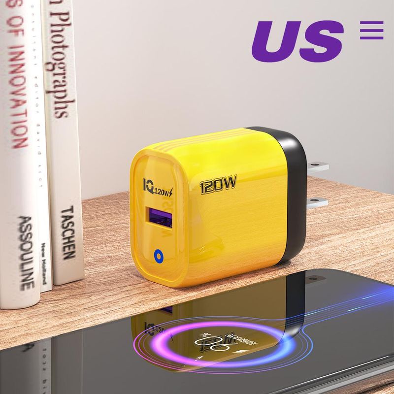 120W Charger Europe, America, Britain, Full Protocol Fast Charging Single USB Port Mobile Phone Charger Amber._voghion.com