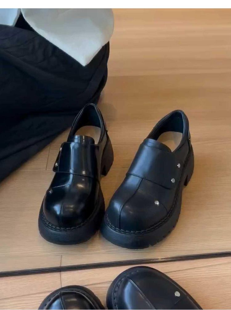 Voyage Voyage Sheepskin Version~ Derby For Women With High-End Feel, Thick Sole, Velcro Lazy Loafers, British Style Slip-On Leather_voghion.com