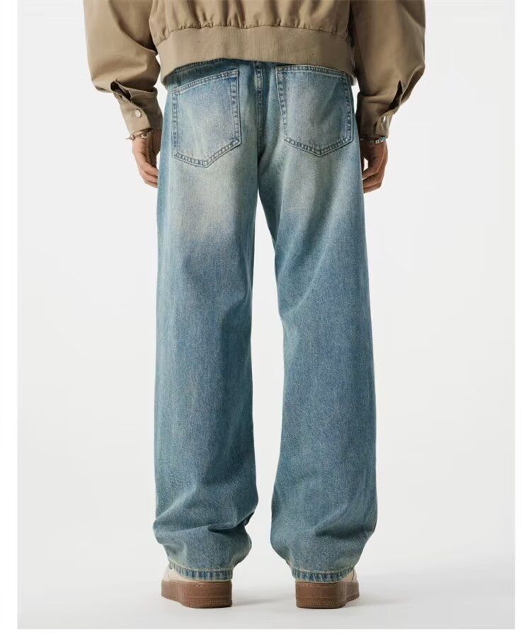 Spring And Autumn New American Retro Washed Old Jeans Men's Loose Straight Cat Beard Wide Leg Casual Long Pants_voghion.com