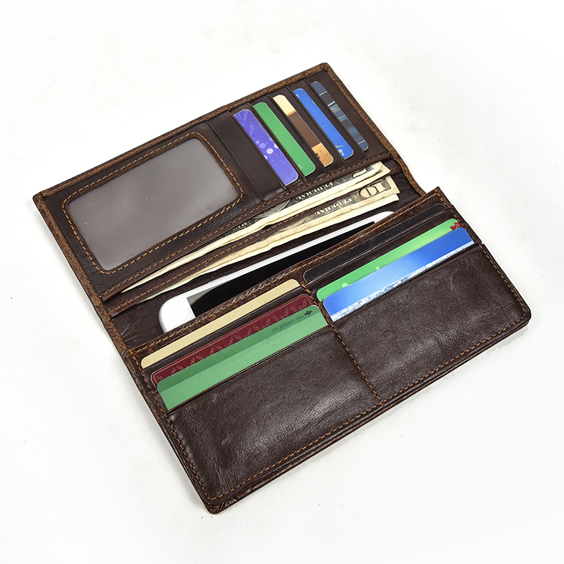 Miesten vintage-lohikäärme aitoa nahkalompakko Ruskea lehmännahkainen pitkä bifold Ketjulompakko puhelintaskulla muotipitkä_voghion.com