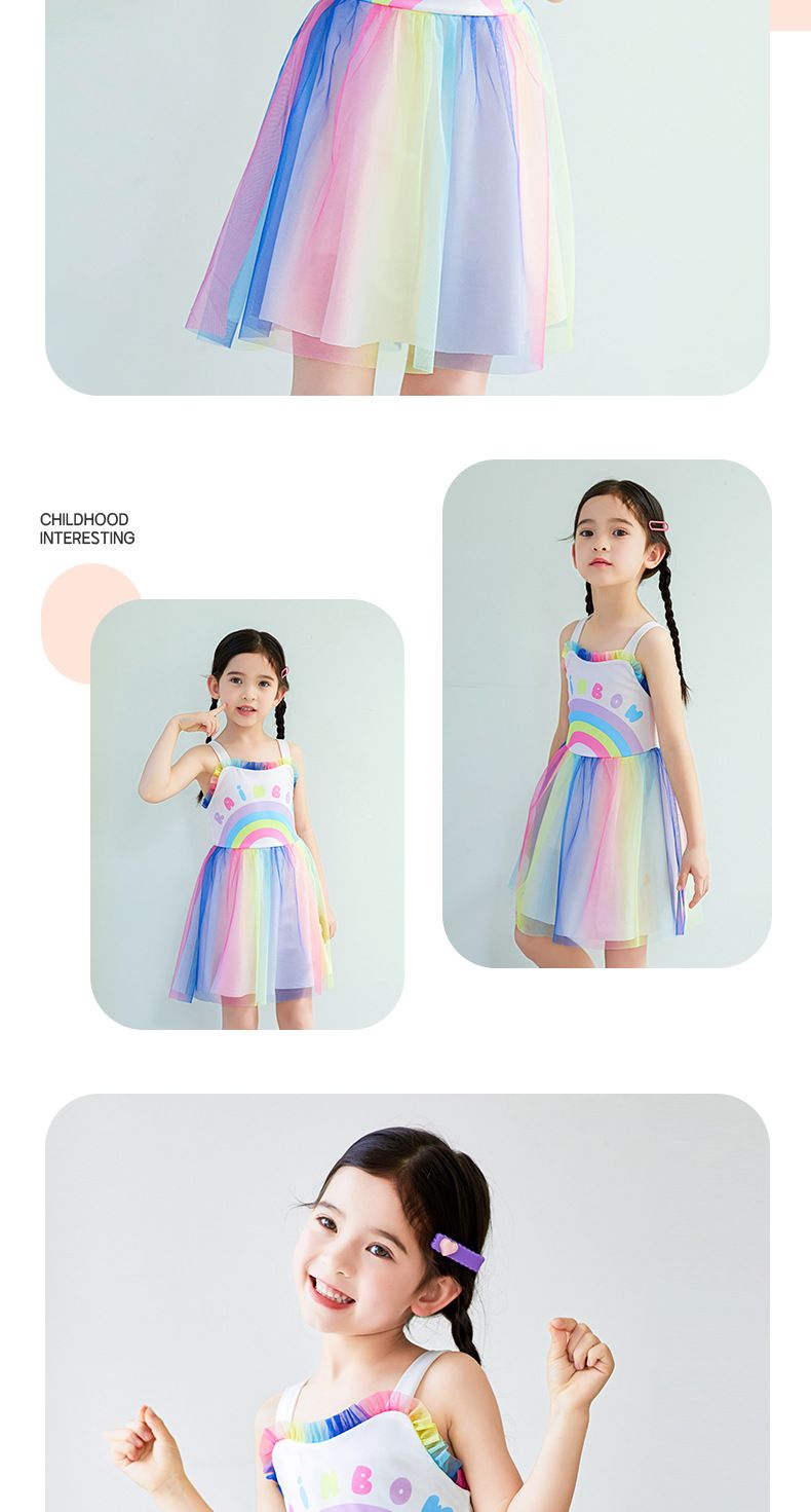 Dopamine Sommer Kinder Badeanzug Mädchen Gradient Regenbogen Prinzessin Stil Schwimmrock Strandurlaub Niedlich Badeanzug Kleid_voghion.com