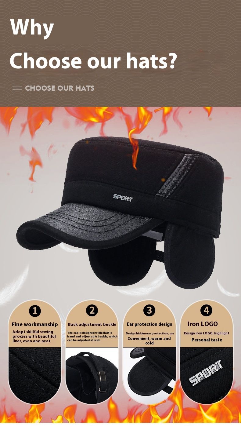 Thickened Winter Proof Ear Protection Cotton Hat For Middle-aged And Elderly Men Riding Bicycles To Keep Warm Flat Top Hat For Winter_voghion.com