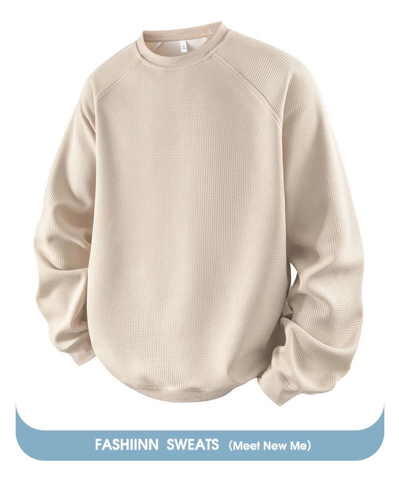 Men's Heavyweight Air Cotton Crewneck Sweatshirt - Drop Shoulder Long Sleeve T-shirt, Casual Relaxed Fit, Soft & Breathable, Multiple Colors_voghion.com