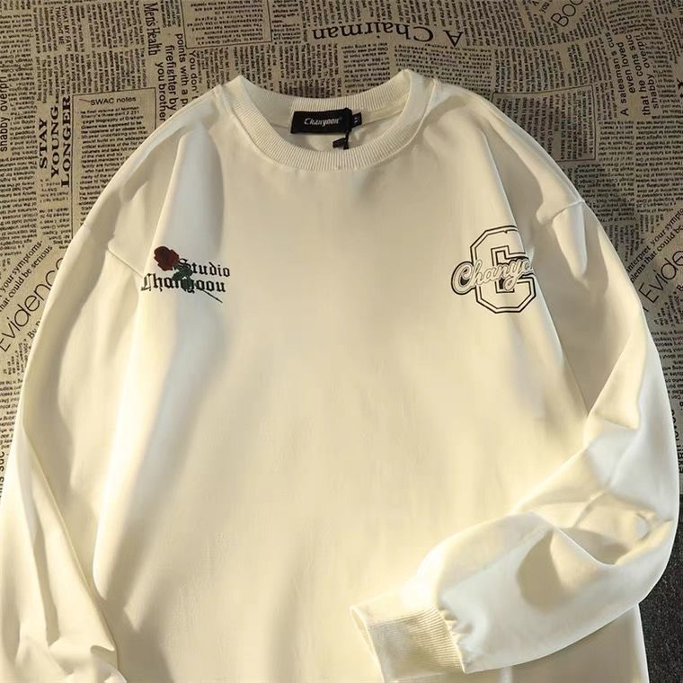 Maglietta a maniche lunghe American High Street Rose in 100% cotone, unisex, stile casual, oversize_voghion.com