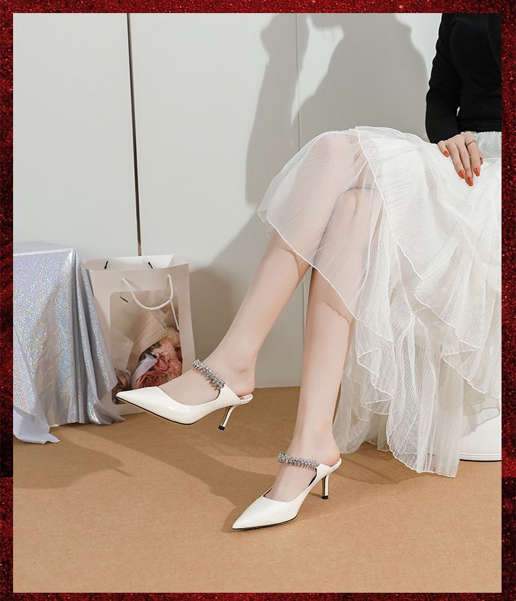 Grape Mom Studio Lee ~ Frühlings- und Sommersandalen mit spitzen Zehen und hohem Absatz, Baotou Mueller-Halbschuhe, Damen_voghion.com