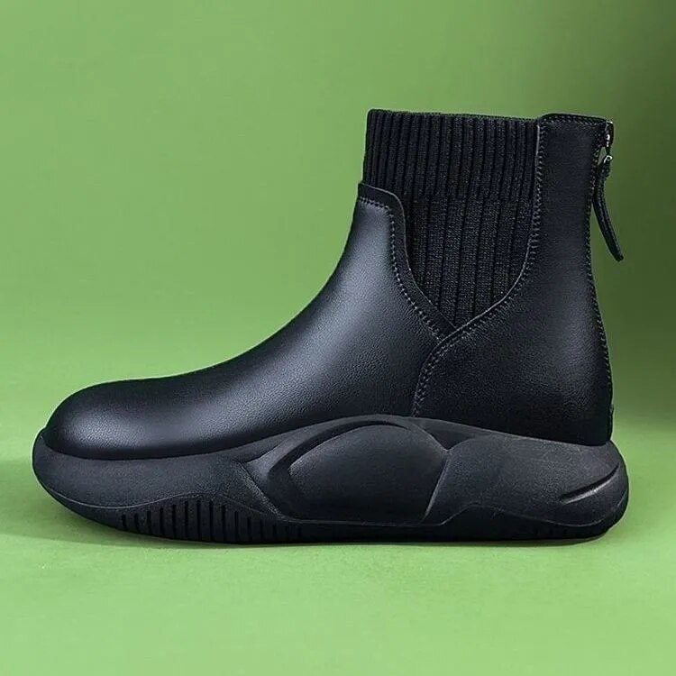 Stivali con tacco medio Scarpe da donna Stivali-Donna Punta tonda Donna piatta 2024 Pelle Gomma Rock Autunno caviglia Roma retrò_voghion.com