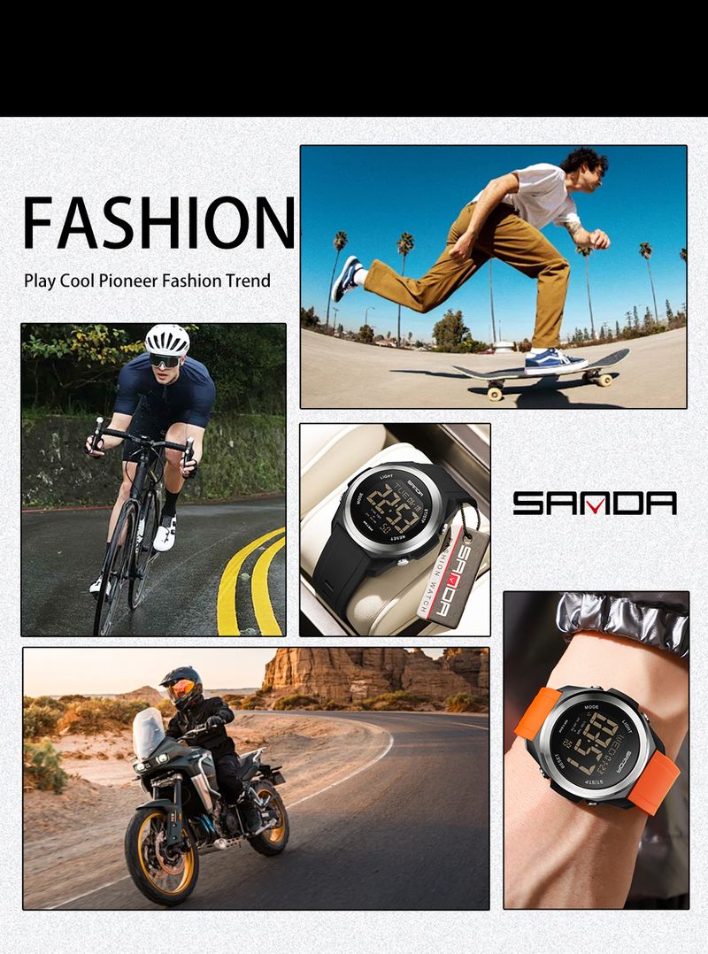 Orologio da uomo SANDA, conto alla rovescia, multifunzione, digitale, sportivo, moda, sette colori, retroilluminazione, impermeabile, da polso_voghion.com