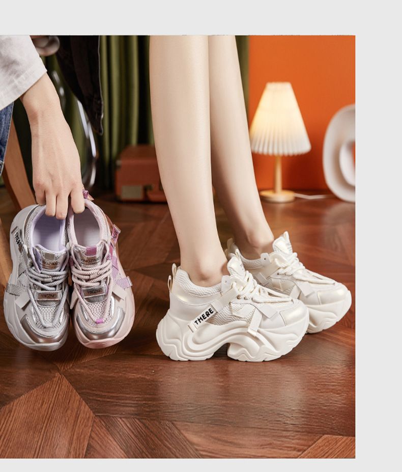 Tykksålet pappa våren 2024 nye europeiske stasjons allsidige sportssko, svampsåle, liten innvendig høydeøkning_voghion.com