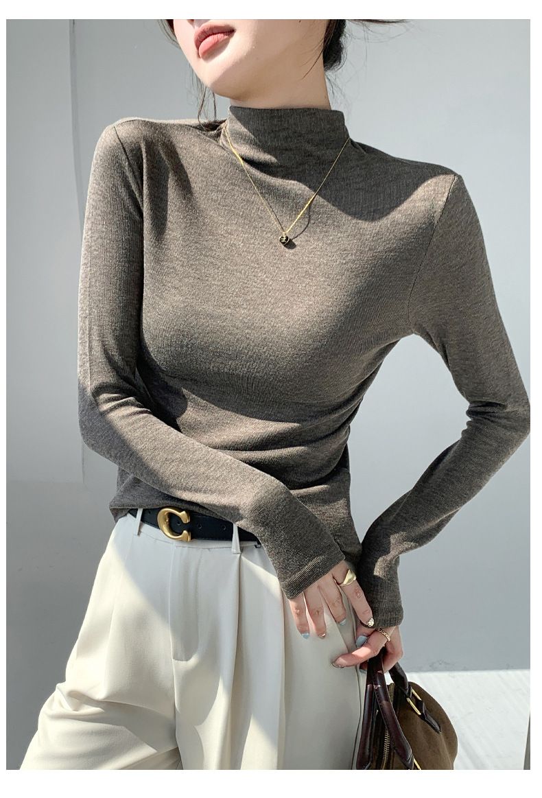 Maglietta termica slim fit con collo semi-alto – Maglia a maniche lunghe da donna, essenziale, elastica e valorizzante, in 6 versatili tonalità neutre (M-XXL)_voghion.com