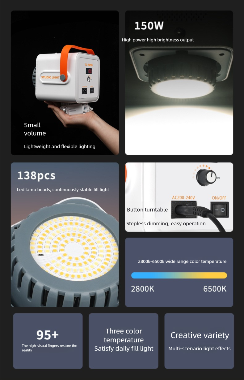 Nouvelle lampe de remplissage LED tricolore 150 W pour photographie, beauté douce, diffusion en direct_voghion.com