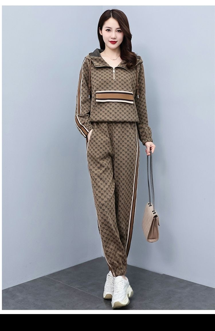Women'S Spring and summer new fashion casual slimming temperament sports sweatshirt two-piece set with western style and age-reducing fashionable suit_voghion.com