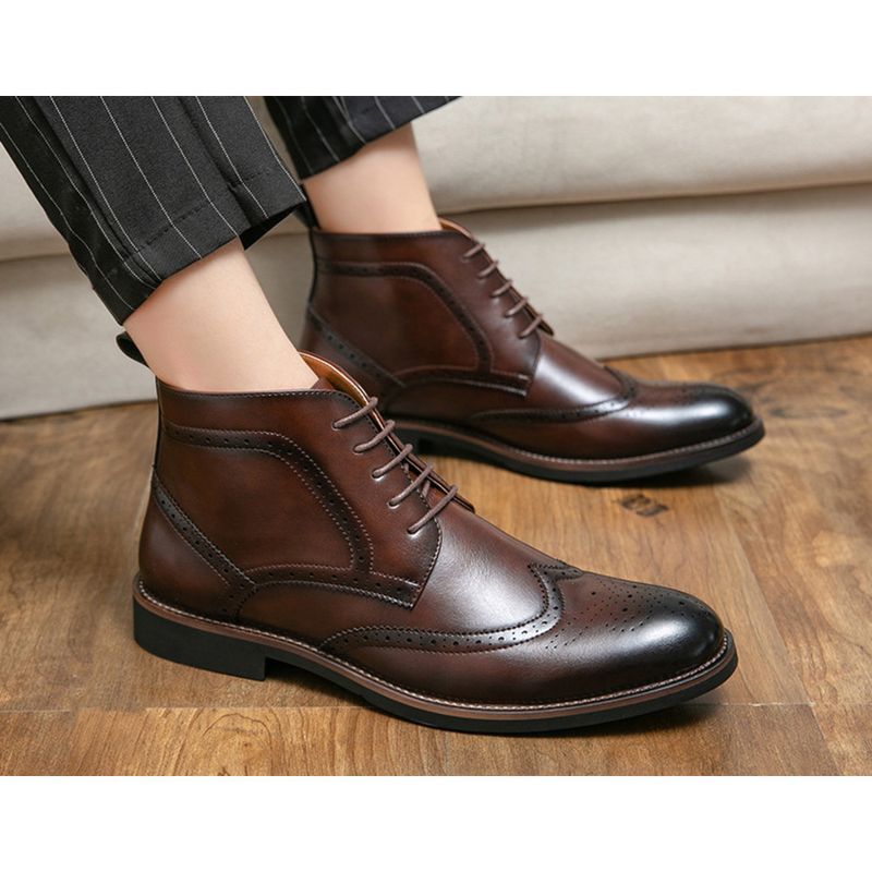 Chukka snörning för män mode ankelstövlar Casual Oxfords Skinnskor med vingspets Bekväma_voghion.com