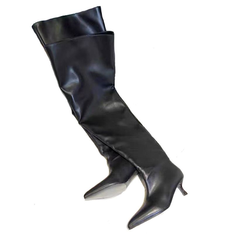~~Hot High Hot Girl Pointed Toe Thin Heel Over-the-Knee Wide Tube Long Slouch Boots_voghion.com