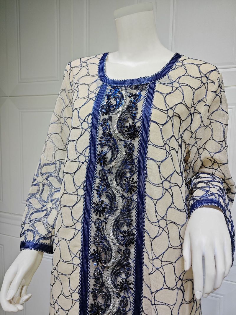 Women's Clothing Muslim Sequin Embroidery Fashion Mesh Embroidery Dress Jalabiya Robe Dubai Robe_voghion.com