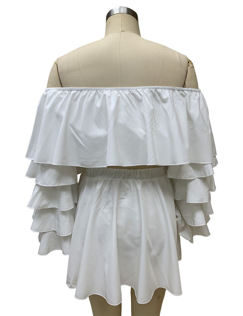 Mode sexy top minirok met ruches, tweedelige set_voghion.com