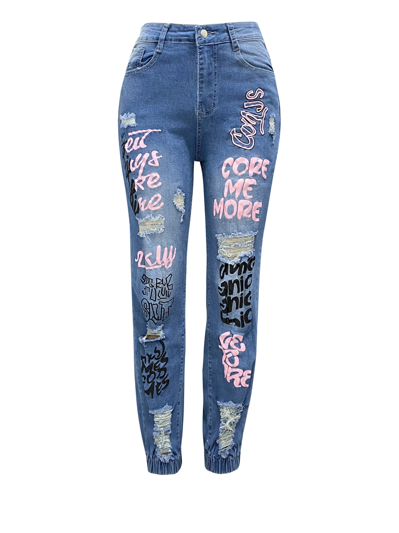 Modische, vielseitige Damenhose mit Buchstabendruck_voghion.com