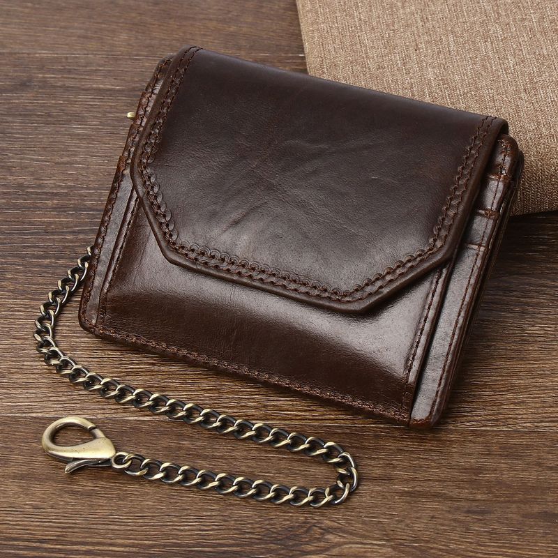 First layer oil wax leather men's RFID anti magnetic and anti-theft real pickup bag short style zero wallet_voghion.com