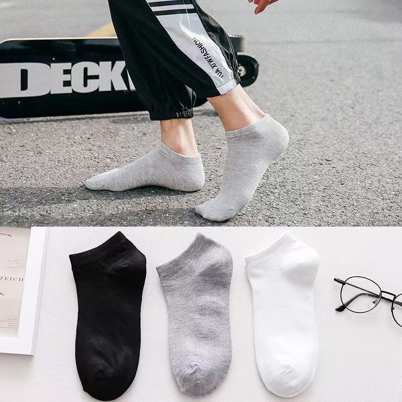 2025d Men's Sports Solid Color Short Boat Invisible Summer Thin Low Cut Black Socks_voghion.com