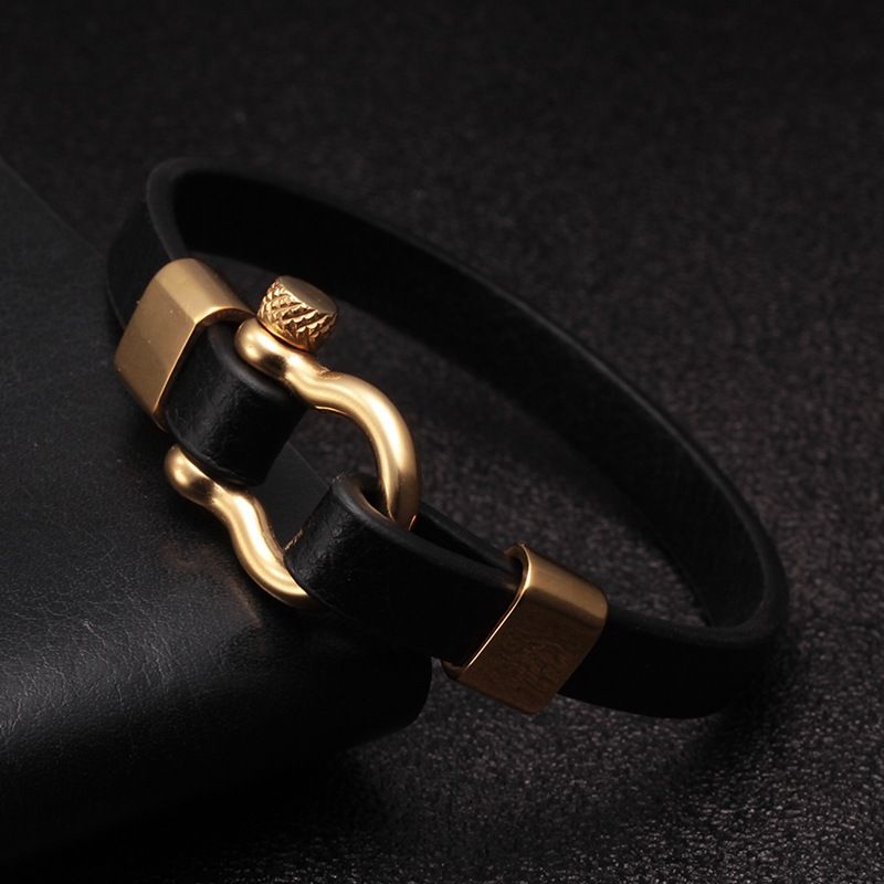 304L Hochwertiges Edelstahl-Modearmband aus echtem Leder mit Hufeisenschnalle für Herren und Damen_voghion.com