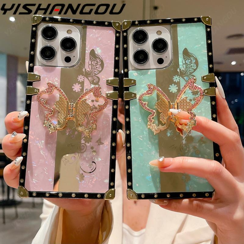 Case For iPhone 14 13 12 11 Pro Max 14 Plus ShockProof Luxury Butterfly Stand Holder Phone Cover For iPhone 13 14 Pro Funda_voghion.com