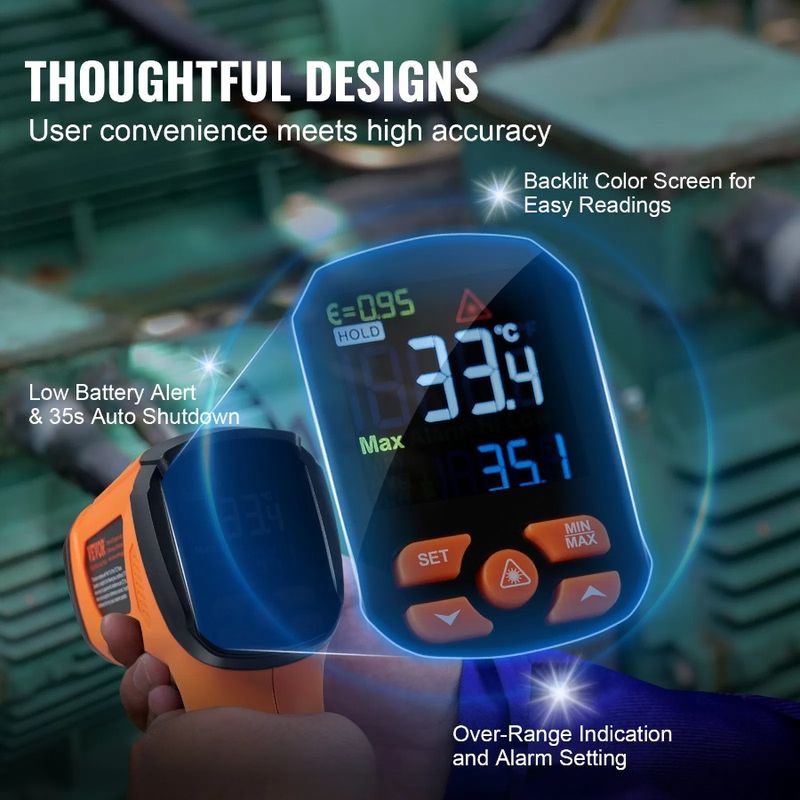 Temperature Infrared Gun Thermometer IR Emissi Temperature Gun With Adjustable Handheld Dual -40~2732°F Heat Laser Non-Contact_voghion.com