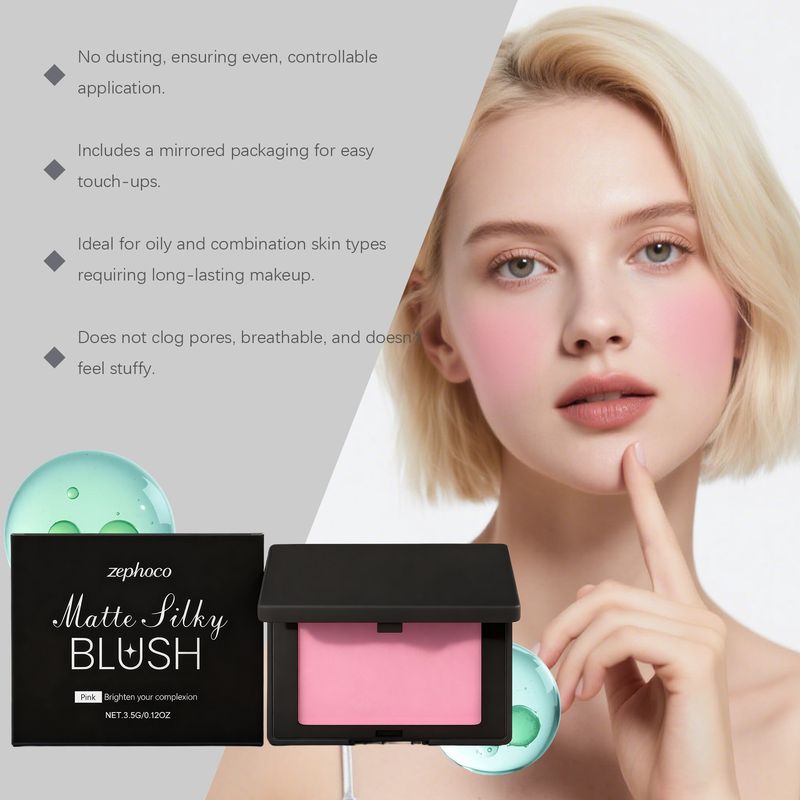 Zephoco Pink Matte Silky Blush Langanhaltendes, leicht zu verblendendes, jugendliches, leichtes, hautfreundliches Make-up für den Alltag_voghion.com