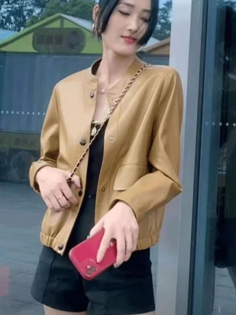 Kurz für Frauen 2025 Frühling Neue modische elegante vielseitige Petite PU Lederjacke Top_voghion.com