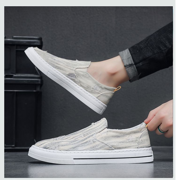 Tênis casuais masculinos de lona respirável, novos, versáteis, planos e sem cadarço, calçados da moda para o verão_voghion.com