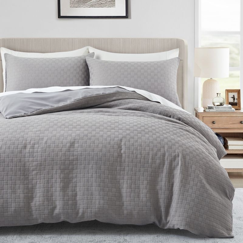 Soft Fiber Waffle Yarn Dyed Quilt Cover Duvet Cover Home Textile Bedding Three Piece Set_voghion.com