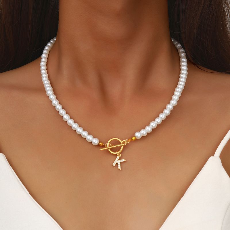 2025 Women Fashion Fashion A-Z women's gold initial pendant, pearl chain, English necklace, jewelry, letter gift_voghion.com