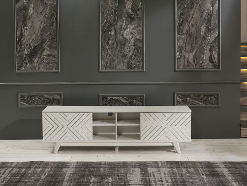 FurnisHome Store Lina Mid Century Modern Tv Stand 2 Door Cabinet 4 Cubby Hole Shelves 67 Inch Tv Unit, Grey_voghion.com