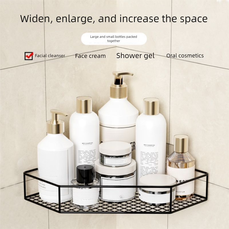 No-Drill Badezimmer Küche Wand-montiert Hängende Lagerung Rack Kosmetik Organizer Ecke Regal_voghion.com