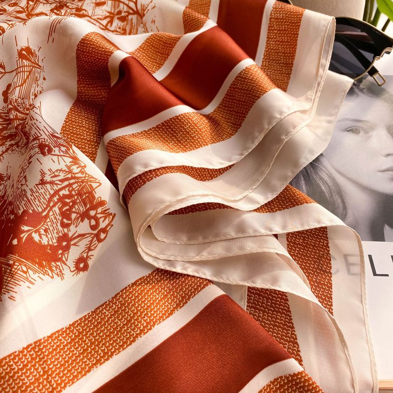 New Silk Scarf For Women 110cm Plain Weave Large Square Scarf Versatile Printing Decoration Sunscreen Shawl_voghion.com