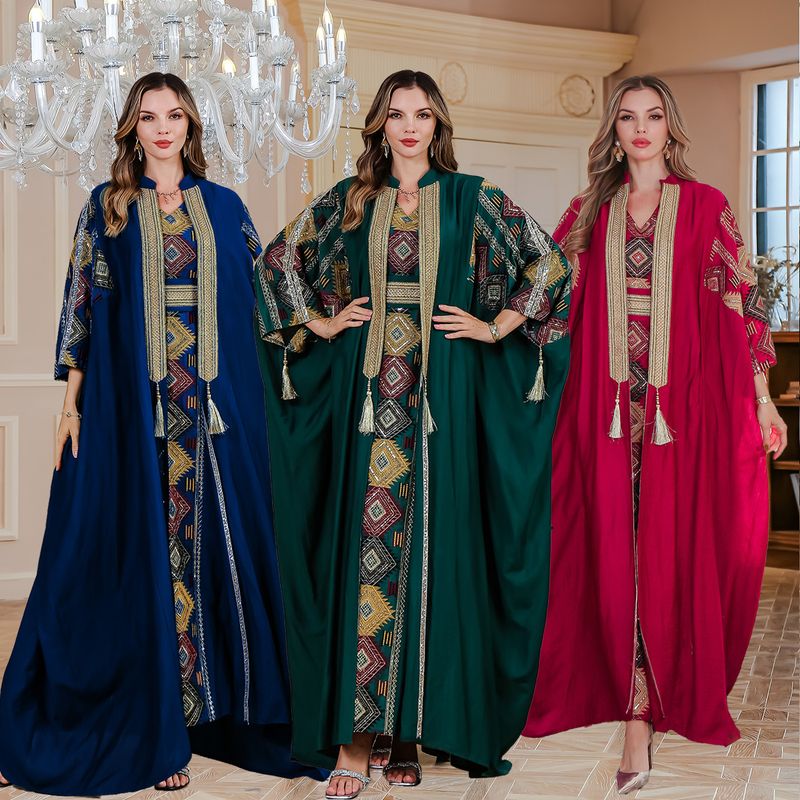 INS Muslim Embroidered Robe Abaya Light Luxury Evening Two Piece Set Dress_voghion.com