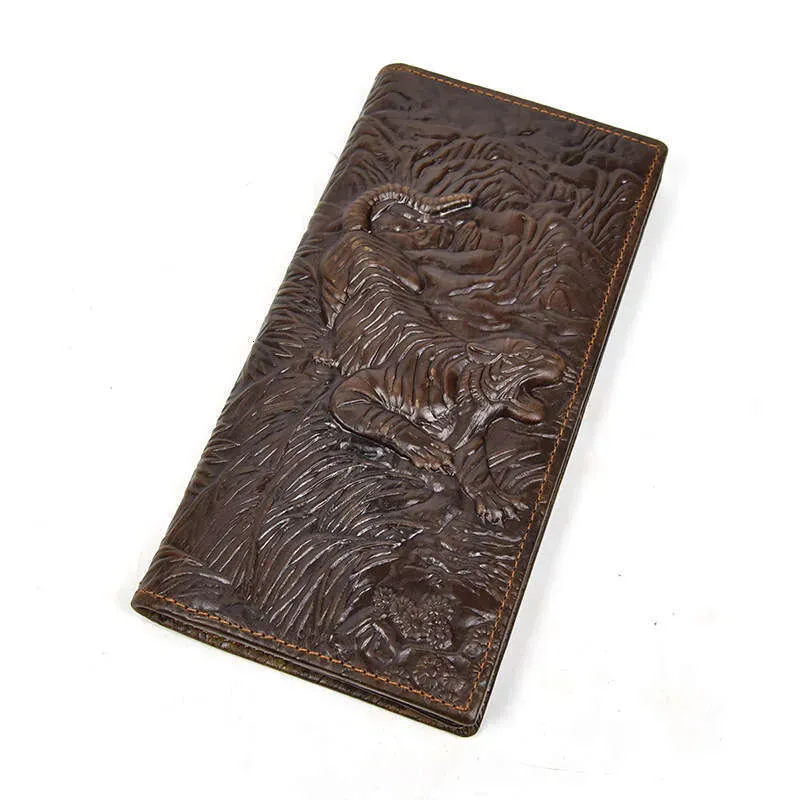 New Genuine Men's Dragon And Tiger Pattern Oil Wax Leather Long Wallet 80% Off Multi-Card Slots Money Clip Suit Bag_voghion.com