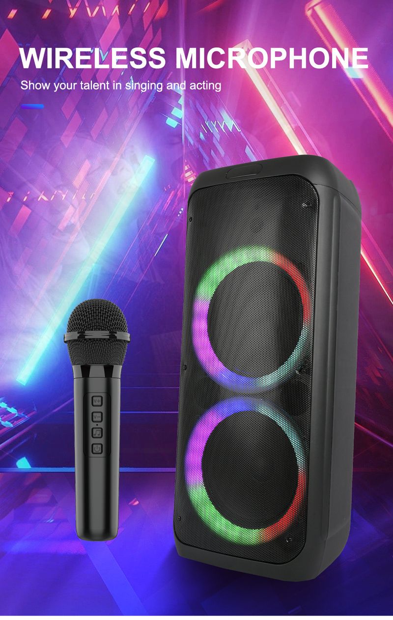 ZQS10209 Nešiojamas „Bluetooth“ RGB diafragmos šviesos garso didelės galios dvigubas 8 colių žemųjų dažnių garsiakalbis_voghion.com