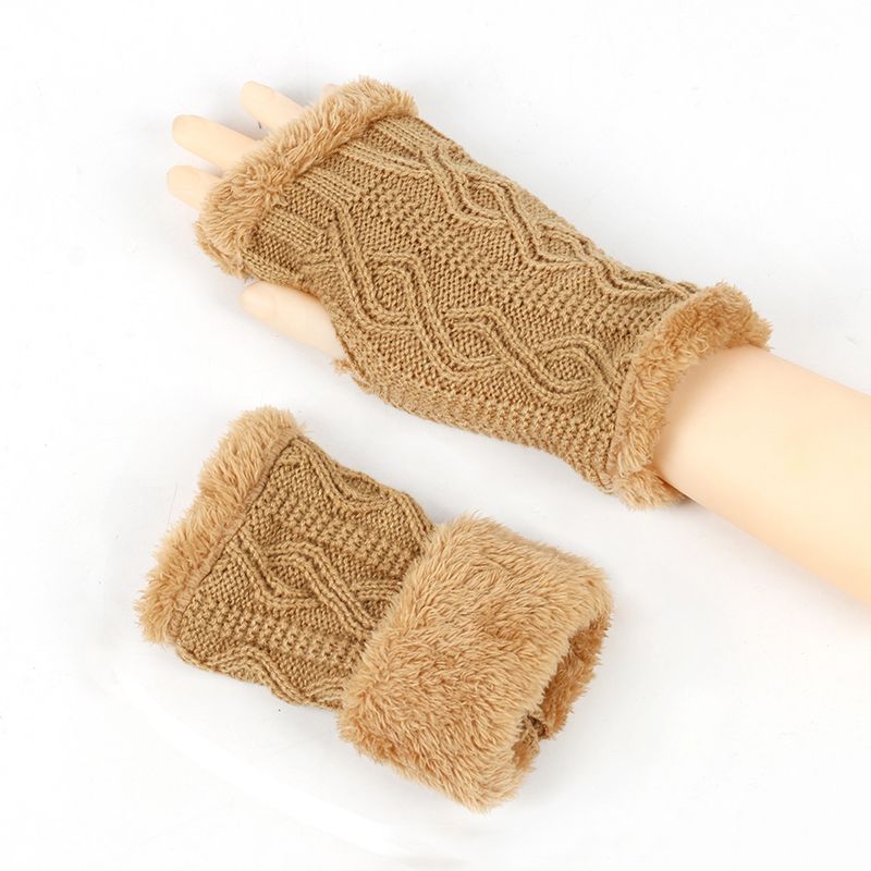 Warm Plush With Fleece Anti Cold Knitted Gloves, Wrist Protection For Autumn And Winter, Exposed Fingers, Yarn_voghion.com
