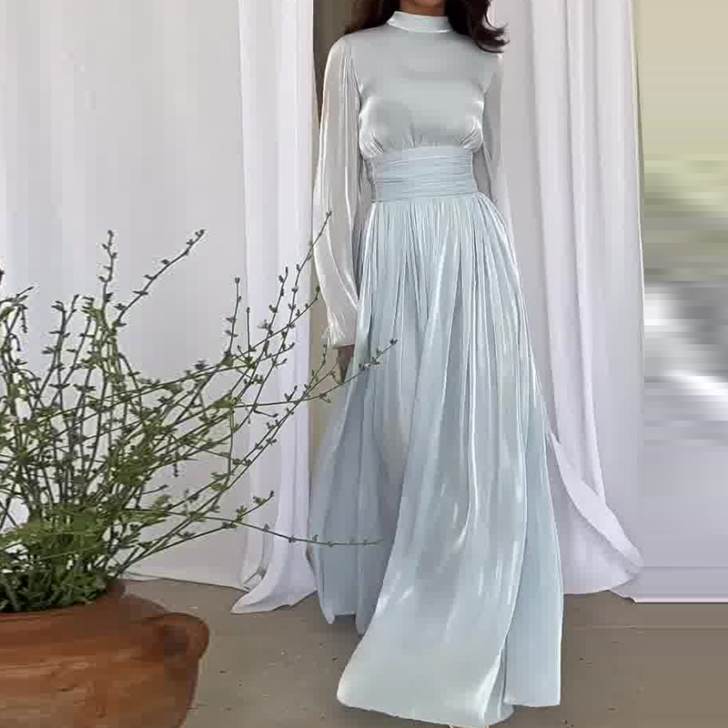 Women's new round-neck French style light luxury high-end mercerized dress_voghion.com