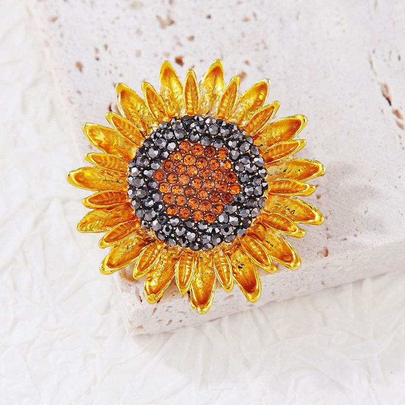 Spilla in smalto a forma di girasole con strass Lanhao intarsiata con diamanti, spilla a forma di fiore, alla moda, in lega ecologica_voghion.com